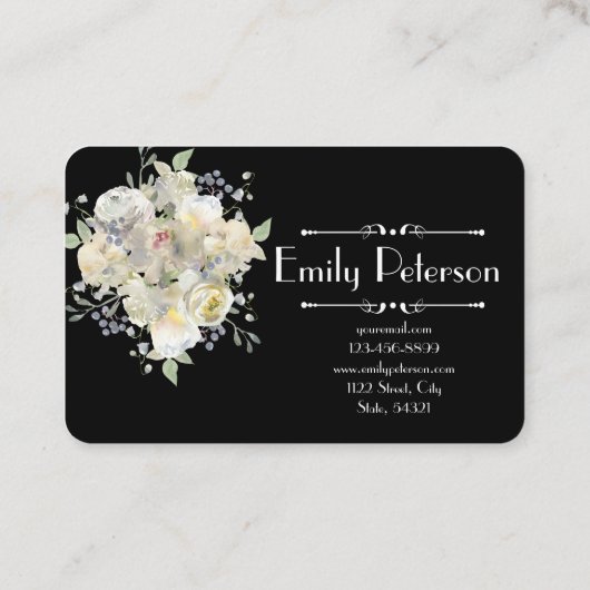 White Peonies Floral Watercolor Hochzeitsplaner Visitenkarte (Rückseite)