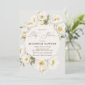 White Peonies | Foto Babydusche Einladung (Stehend Vorderseite)