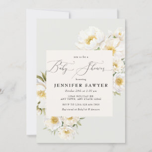 White Peonies Foto Babydusche Einladung