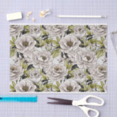 White Peonies Illustration mit hellgrünen Blätter Seidenpapier (Handwerk)