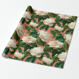 White Peonies on pechy background pattern Geschenkpapier