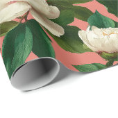 White Peonies on pechy background pattern Geschenkpapier (Rolleneckpunkt)