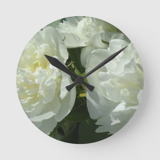 White Peonies Runde Wanduhr (Vorderseite)