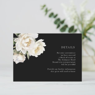 White Peonies Wedding Black Details Enclosure Card Begleitkarte