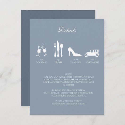 White Peonings mit Dusty Blue DETAILS Einladung (Vorne/Hinten)