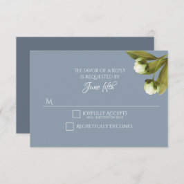White Peonings mit Dusty Blue Wedding RSVP