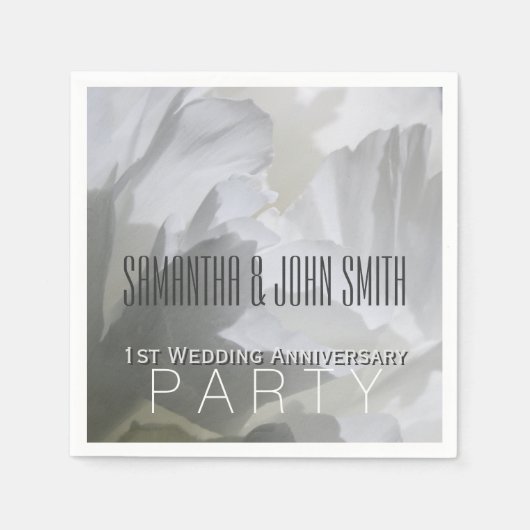 White Peony 1st Wedding Aniversary Paper Napkins 1 Serviette (Vorderseite)