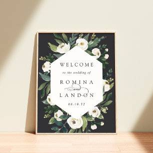 White Peony Begrüßung von Aquarellblumen Poster