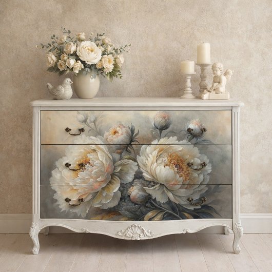 White Peony Bloom Decoupage Seidenpapier