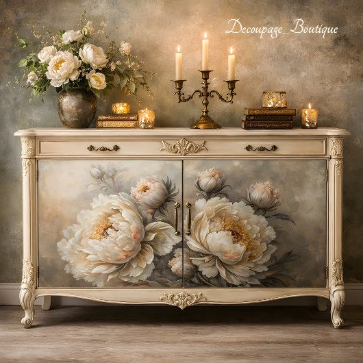 White Peony Bloom Decoupage Seidenpapier