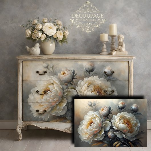 White Peony Bloom Decoupage Seidenpapier