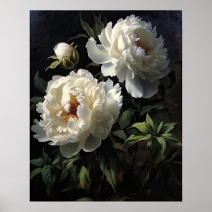 White Peony Blume Art Print Poster
