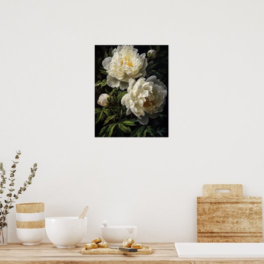 White Peony Blume Art Print Poster (Küche)
