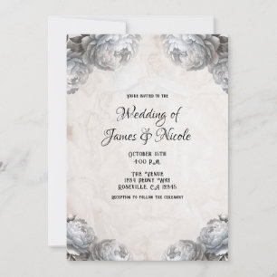 White Peony Blume Vintag Rustic Wedding Einladung