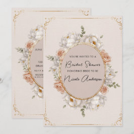 White Peony & Blush Rose Floral Bridal Einladung