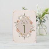 White Peony & Blush Rose Floral Table Numbers Einladung (Stehend Vorderseite)