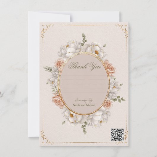 White Peony & Blush Rose Floral Wedding  Einladung (Vorderseite)