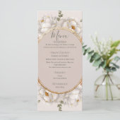 White Peony & Blush Rose Floral Wedding  Menükarte (Stehend Vorderseite)