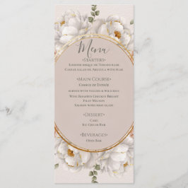 White Peony & Blush Rose Floral Wedding  Menükarte