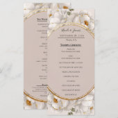 White Peony & Blush Rose Floral Wedding Program Menükarte (Vorne/Hinten)