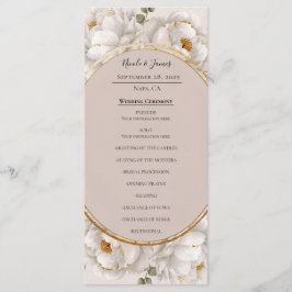 White Peony & Blush Rose Floral Wedding Program Menükarte
