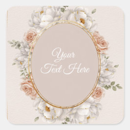White Peony & Blush Rose Floral Wedding  Quadratischer Aufkleber