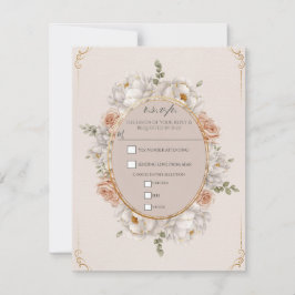 White Peony & Blush Rose Floral Wedding RSVP Einladung