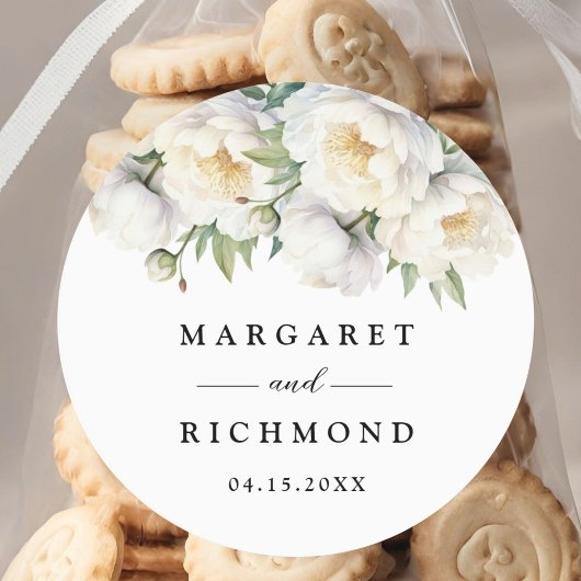 White Peony Elegante Hochzeit der Wasserfarben Runder Aufkleber