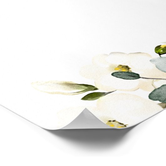 White Peony Epiphany Gold Calligraphy Willkommen Poster (Ecke)