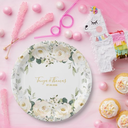 White Peony Epiphany Hochzeit 9 Zoll Abendessen Pappteller (Party)