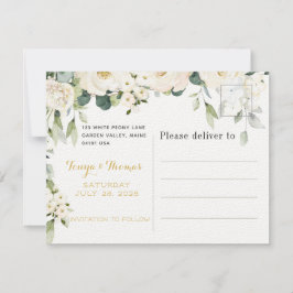 White Peony Epiphany Save the Date Postcard Einladung