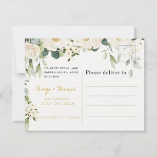 White Peony Epiphany Save the Date Postcard Einladung