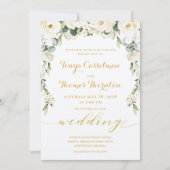 White Peony Epiphany Wedding Gold Calligraphy Einladung (Vorderseite)