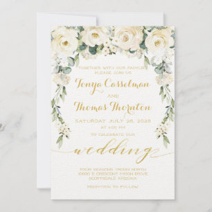 White Peony Epiphany Wedding Gold Calligraphy Einladung