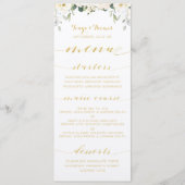 White Peony Epiphany Wedding Gold Calligraphy Menu Menükarte (Vorderseite)