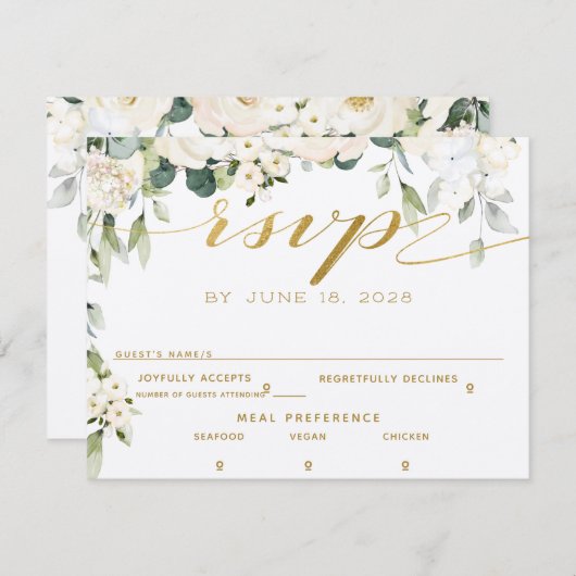 White Peony Epiphany Wedding RSVP Mail Back Card Einladung (Vorne/Hinten)