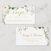 White Peony Epiphany Wedding RSVP Online Card Visitenkarte (Vorne/Hinten)