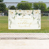 White Peony Extravagant Gold Calligraphy Willkomme Banner (Insitu)