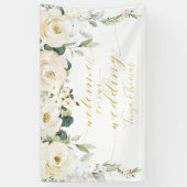 White Peony Extravagant Gold Calligraphy Willkomme Banner (Vertikal)