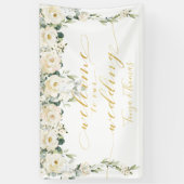 White Peony Extravagant Gold Calligraphy Willkomme Banner (Vertikal)