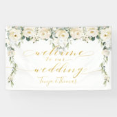 White Peony Extravagant Gold Calligraphy Willkomme Banner (Horizontal)