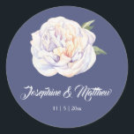 White Peony Floral Blue Wedding Stickers<br><div class="desc">Diese Hochzeitsaufkleber sind mit einer Blume aus weißem Torf versehen. Sie können diese Aufkleber mit Ihren Namen und Ihrem Hochzeitstermin personalisieren. Klicken Sie auf die Schaltfläche "Anpassen", um weitere Optionen zu erhalten, wenn Sie die Textgröße ändern oder einen zusätzlichen Text hinzufügen möchten. Diese Aufkleber eignen sich ideal für die Verwendung...</div>