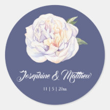White Peony Floral Blue Wedding Stickers