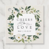 White Peony Floral Frame "Cheers to Liebe" Hochzei Geschenkanhänger (Vorderseite)