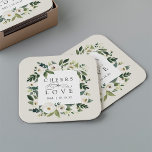 White Peony Floral Frame "Cheers to Liebe" Hochzei Rechteckiger Pappuntersetzer<br><div class="desc">Unsere Hochzeitskollektion mit weißer Peonie in Aquarellfarben mit zart bemalten Aquarellen,  grünem botanischem Blattwerk und Blume mit weißem und elfenbeinfarbenem Peony. In klassischer Schrift mit Akzenten kalligrafischer Schriften erscheint "Liebe bejubeln". Personalisieren Sie diese Cocktail-Servietten mit Ihren Initialen und Hochzeitsdatum,  oder Ihre Wahl von individuellem Text.</div>