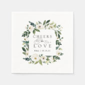 White Peony Floral Frame "Cheers to Liebe" Hochzei Serviette (Vorderseite)