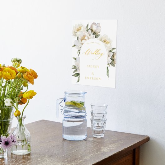 White Peony Floral Herzlich willkommen in Wedding Foliendrucke (Ablage(Küche))