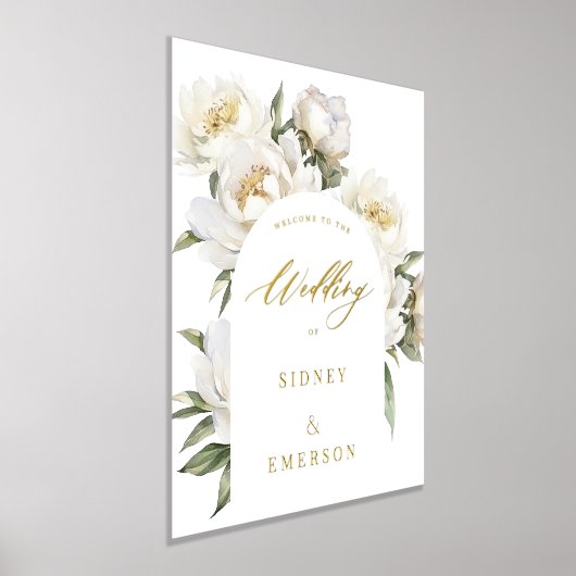 White Peony Floral Herzlich willkommen in Wedding Foliendrucke (Ablage )