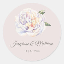 White Peony Floral Mauve Wedding Stickers