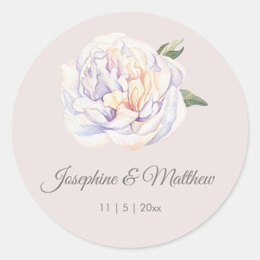 White Peony Floral Mauve Wedding Stickers (Vorderseite)